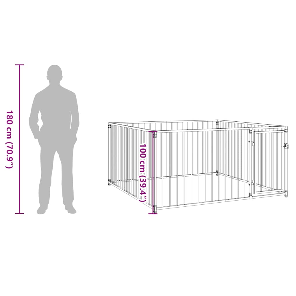 vidaXL Dog Kennel Silver Steel 78.7x78.7x39.4 in Durable Dog Kennel