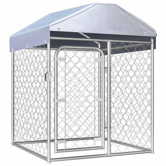 Dog Kennel | Silver | Galvanized steel, Polyethylene | Large | Locks