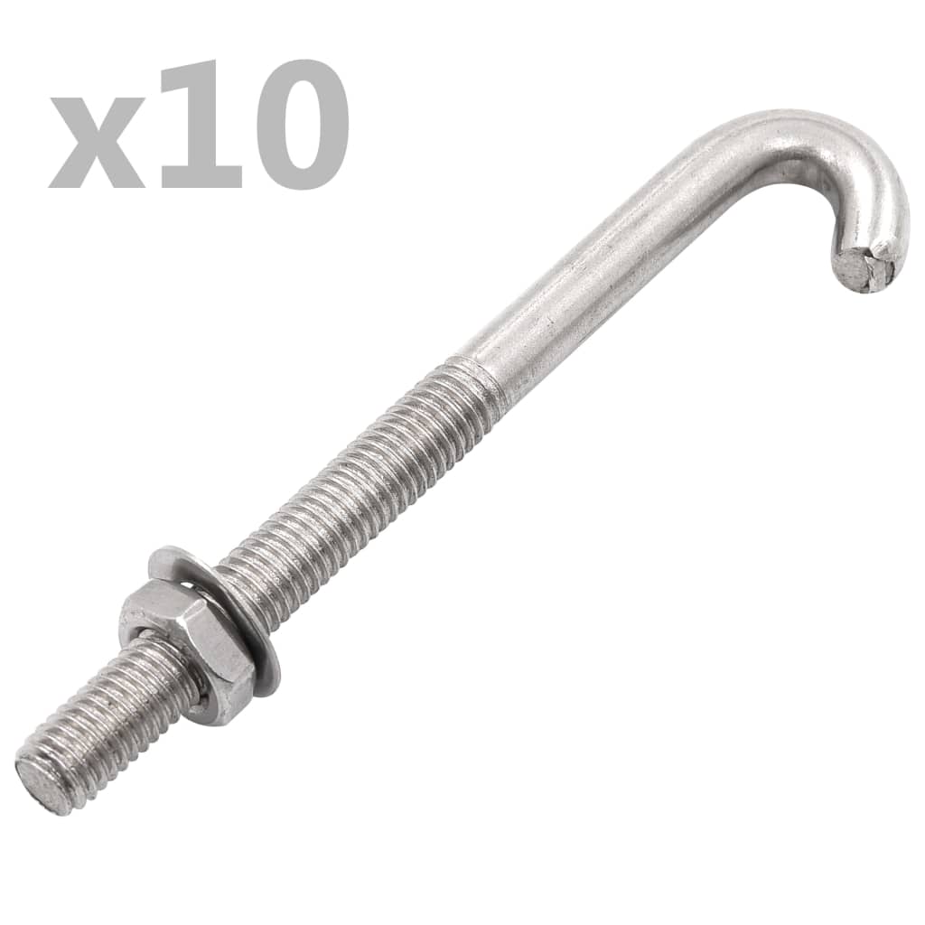 Anchored J-Bolt w/Nut and Washer M8x100 mm 25 Sets