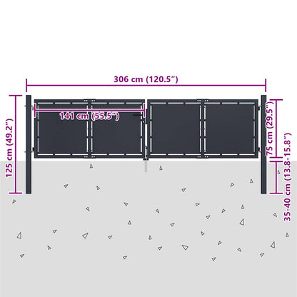 Garden Gate Steel 300x75 cm Anthracite
