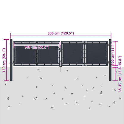 Garden Gate Steel 300x100 cm Anthracite