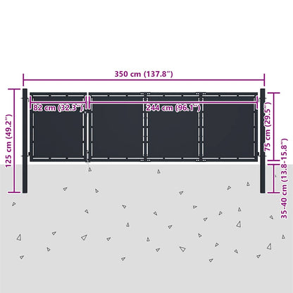 Garden Gate Steel 350x75 cm Anthracite