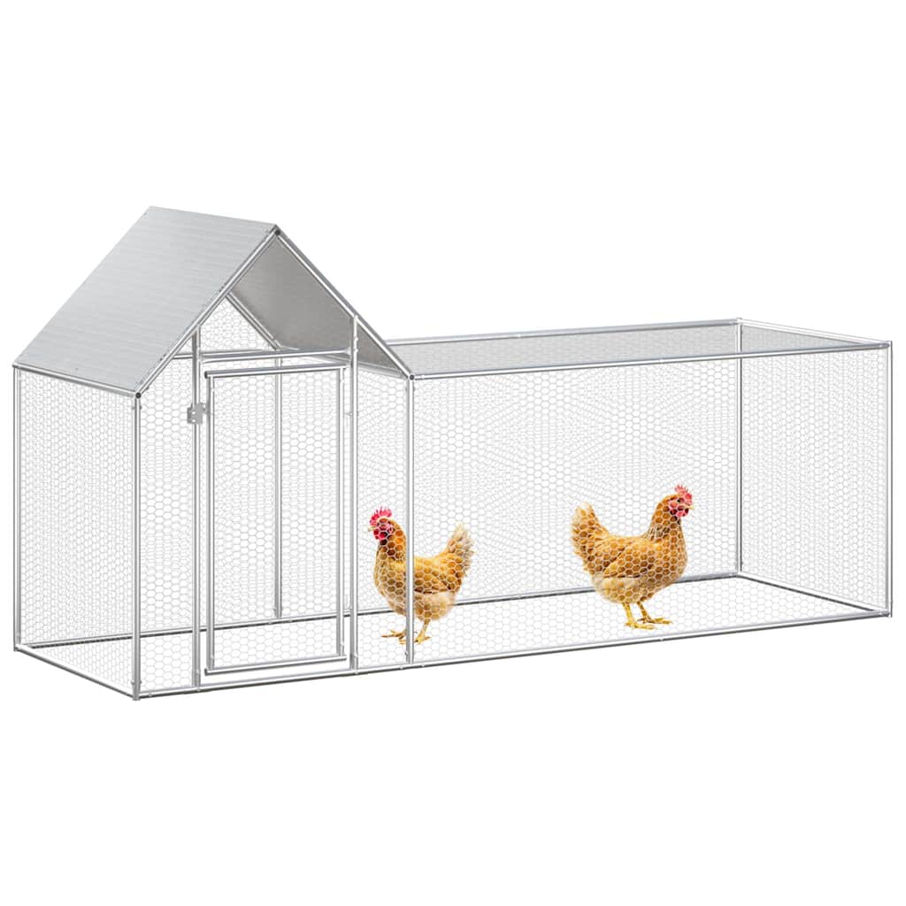 Chicken Coop Silver Galvanized Steel 9.8ft x 3.3ft x 4.9ft