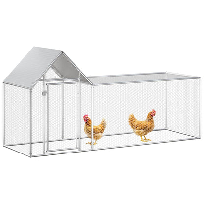 Chicken Coop Silver Galvanized Steel 9.8ft x 3.3ft x 4.9ft