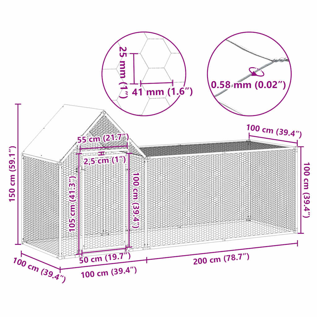 Chicken Coop Silver Galvanized Steel 9.8ft x 3.3ft x 4.9ft