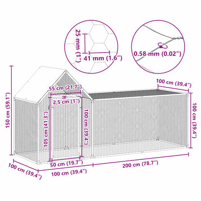 Chicken Coop Silver Galvanized Steel 9.8ft x 3.3ft x 4.9ft
