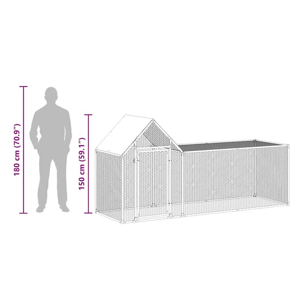 Chicken Coop Silver Galvanized Steel 9.8ft x 3.3ft x 4.9ft