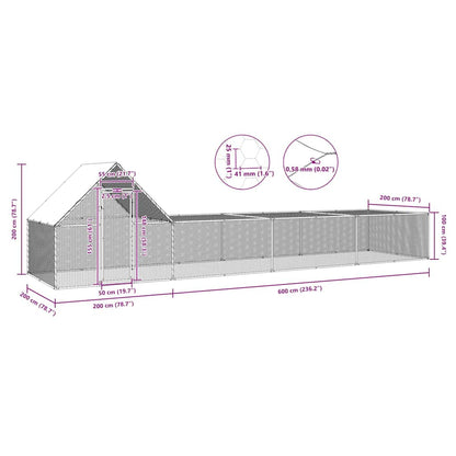 Chicken Coop Silver Galvanized steel 26x6.5x6.5 feet Durable