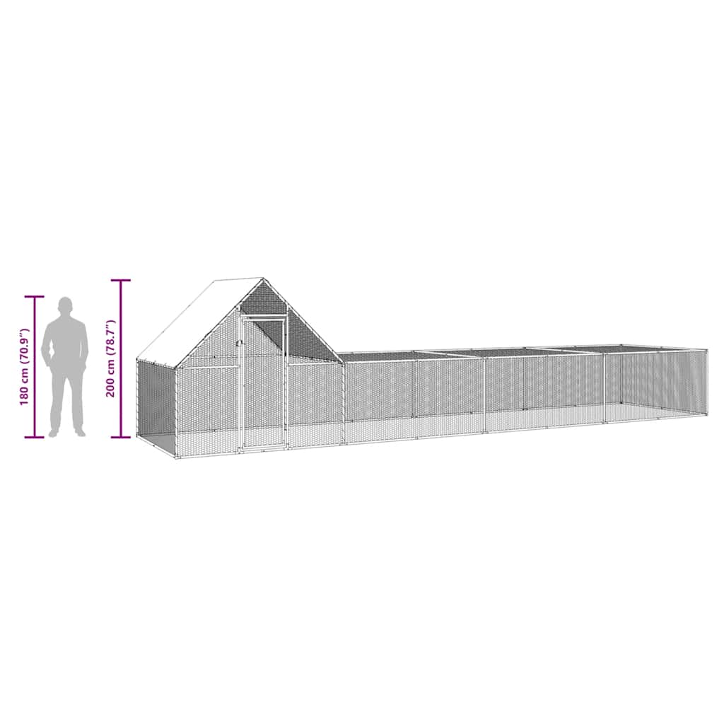Chicken Coop Silver Galvanized steel 26x6.5x6.5 feet Durable