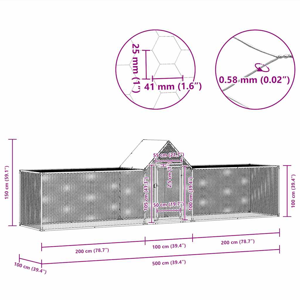Chicken Coop Silver Galvanized Steel 16.4 x 3.3 x 4.9 ft