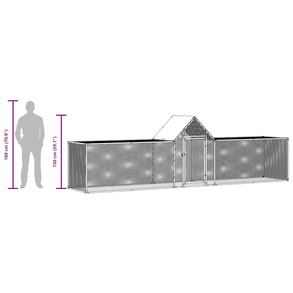 Chicken Coop Silver Galvanized Steel 16.4 x 3.3 x 4.9 ft