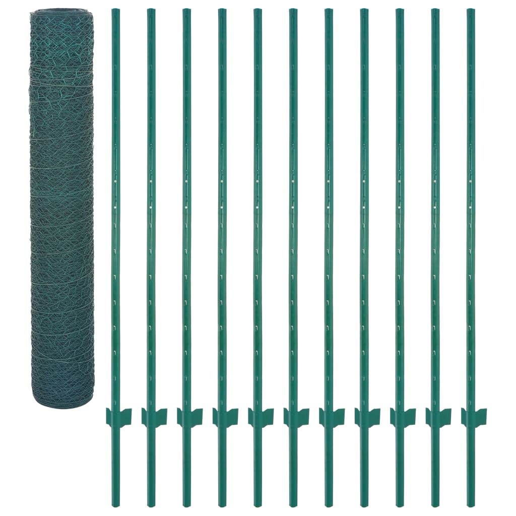 Wire Mesh Fence with Posts Steel 25x1.5 m Green