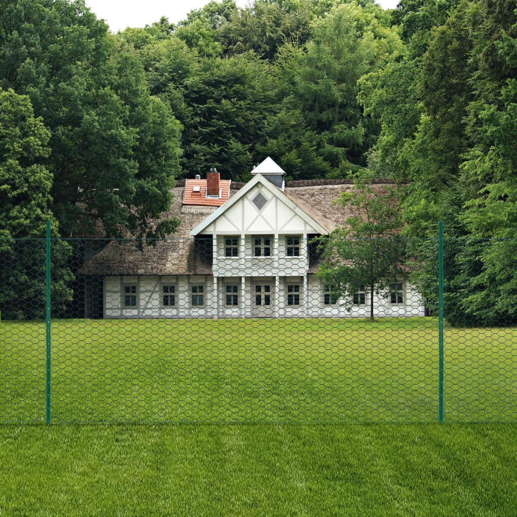 Wire Mesh Fence with Posts Steel 25x1.5 m Green