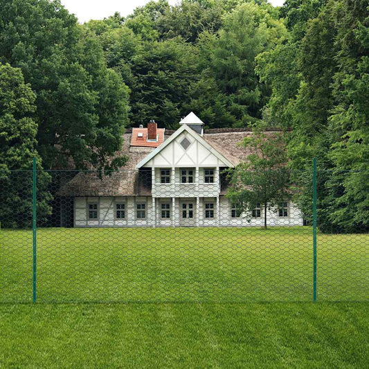 144616 vidaXL Wire Mesh Fence with Posts Steel 25x1,5 m Green