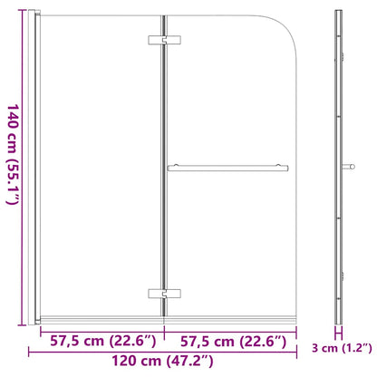 144677 vidaXL Folding Shower Enclosure 2 Panels ESG 120x140 cm