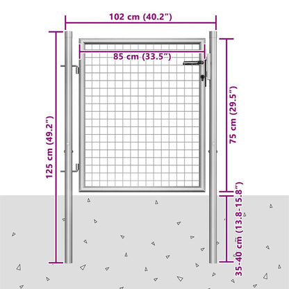 vidaXL Garden Gate Galvanised Steel 39.4x29.5" Silver