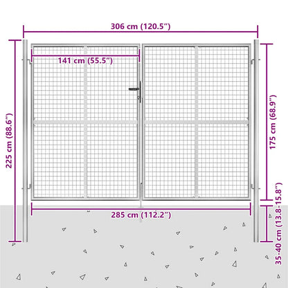 Garden Gate Galvanised Steel 300x175 cm Silver