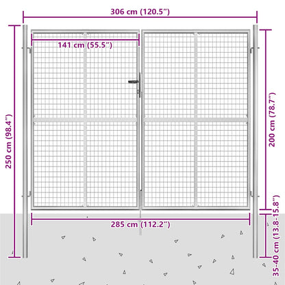 Garden Gate Galvanised Steel 300x200 cm Silver