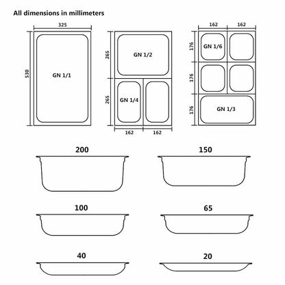 50893 vidaXL Gastronorm Containers 12 pcs GN 1/3 40 mm Stainless Steel