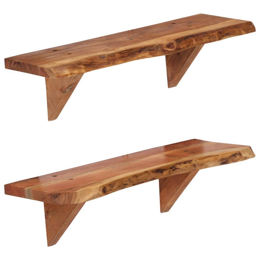 Wall Shelf | Set of 2 | Natural wood | Solid acacia wood | Medium
