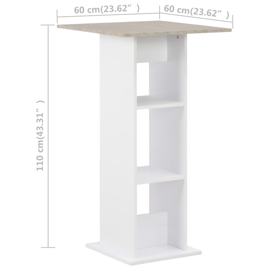 Bar Table White and Concrete 60x60x110 cm