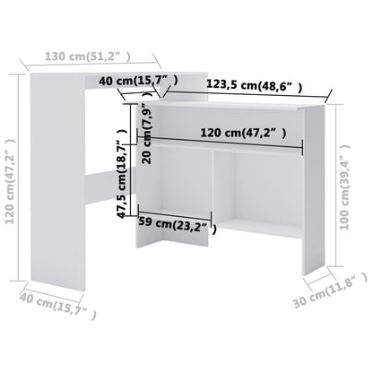 Bar Table with 2 Table Tops White 130x40x120 cm