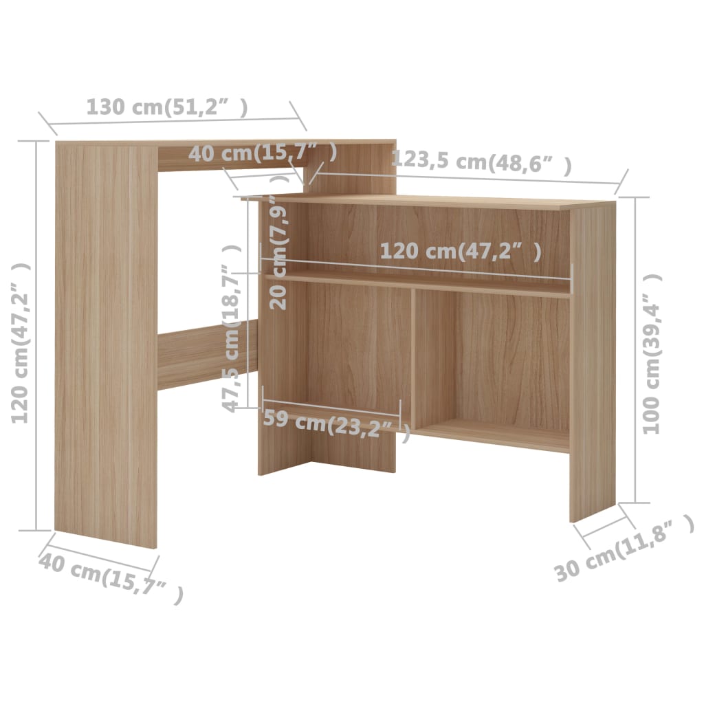 Bar Table with 2 Table Tops Oak 130x40x120 cm