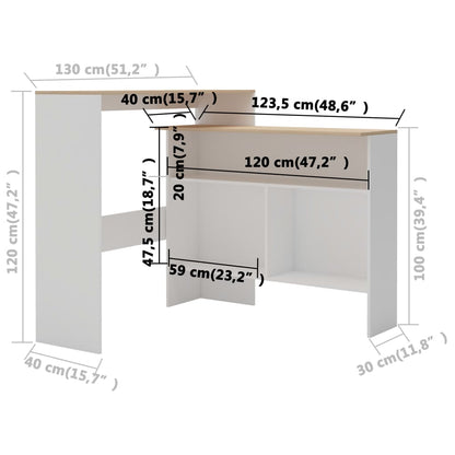 Bar Table with 2 Table Tops White and Oak 130x40x120 cm