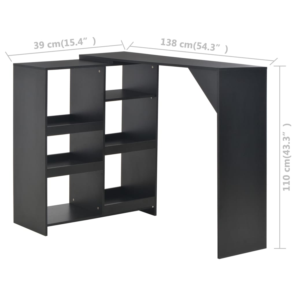 Bar Table with Moveable Shelf Black 138x39x110 cm