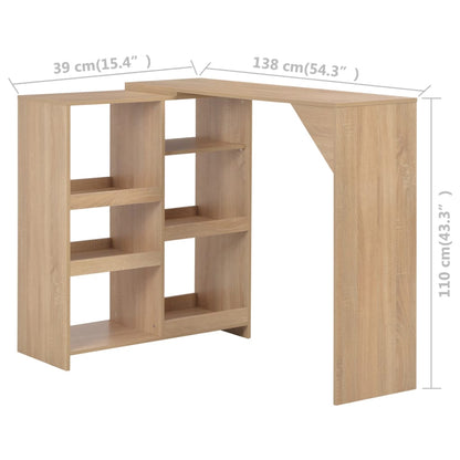 Bar Table with Moveable Shelf Oak 138x39x110 cm