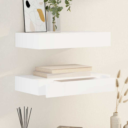 Floating Wall Shelves with Drawers 2 pcs White 48 cm