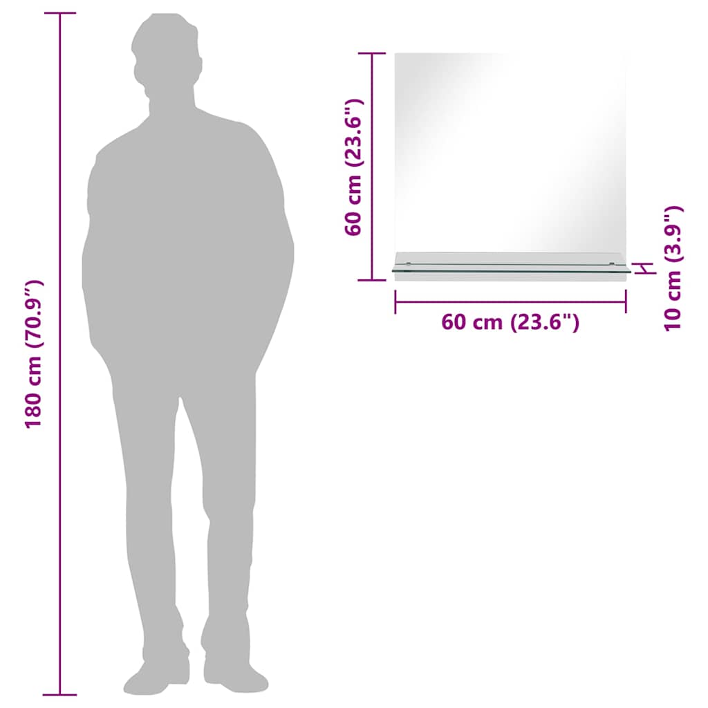 Wall Mirror | Transparent | Tempered Glass | 60x60 cm | Decorative Inlays