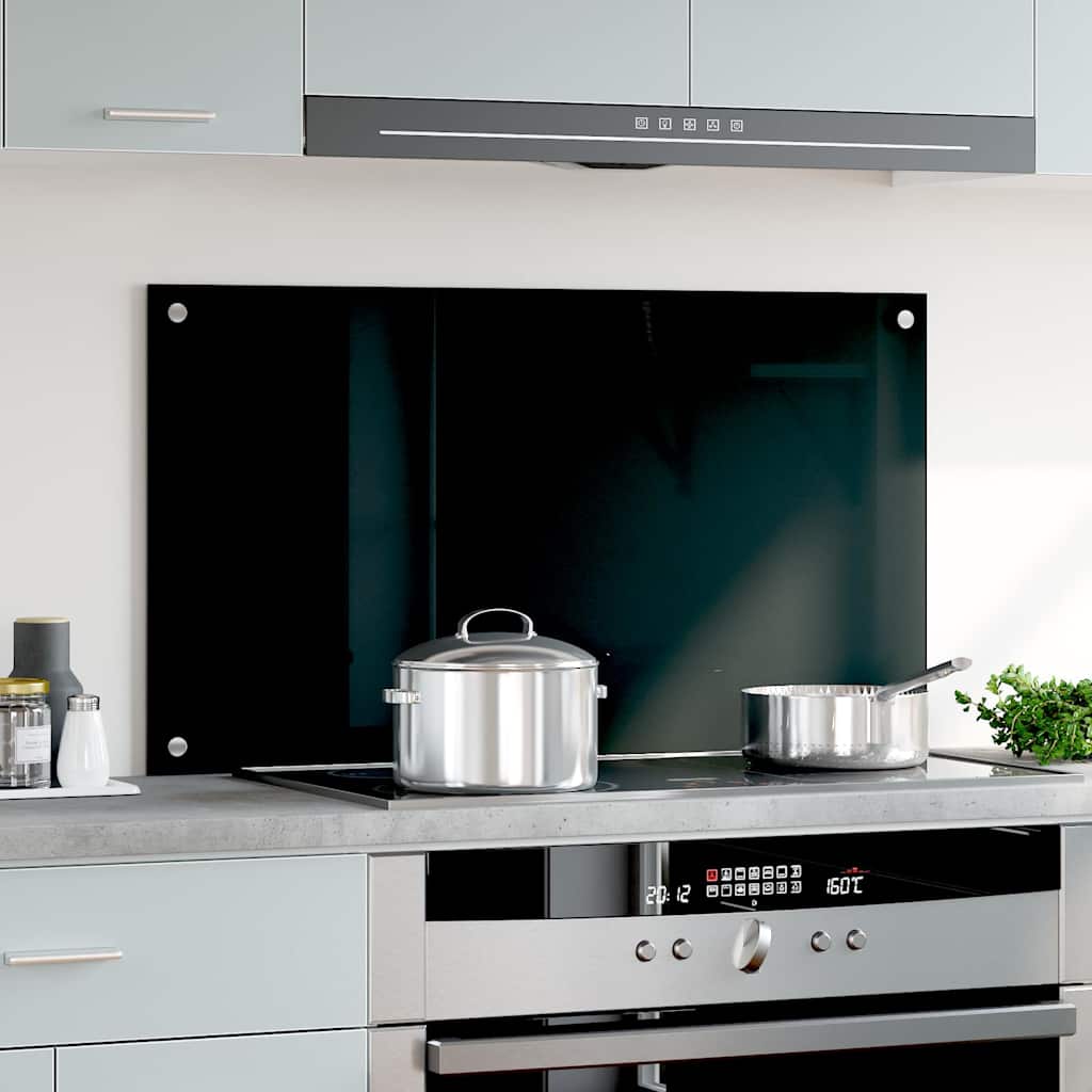 Kitchen Backsplash Black 90 x 50 cm Tempered Glass