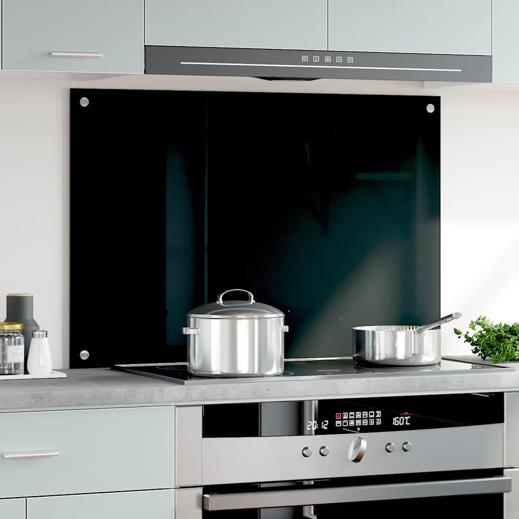 Kitchen Backsplash Black 35.4"x23.6" Tempered Glass
