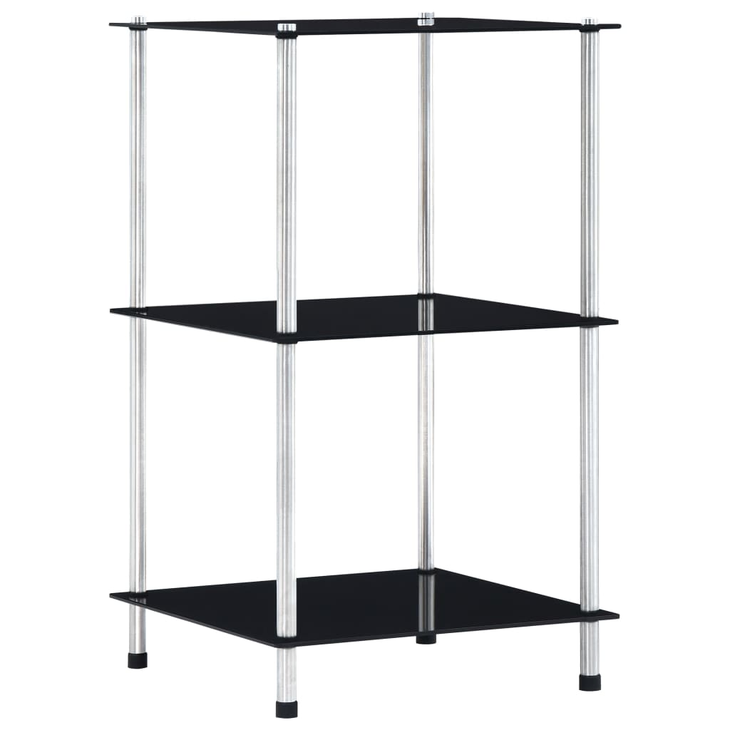 3-Tier Shelf Black 40x40x67 cm Tempered Glass