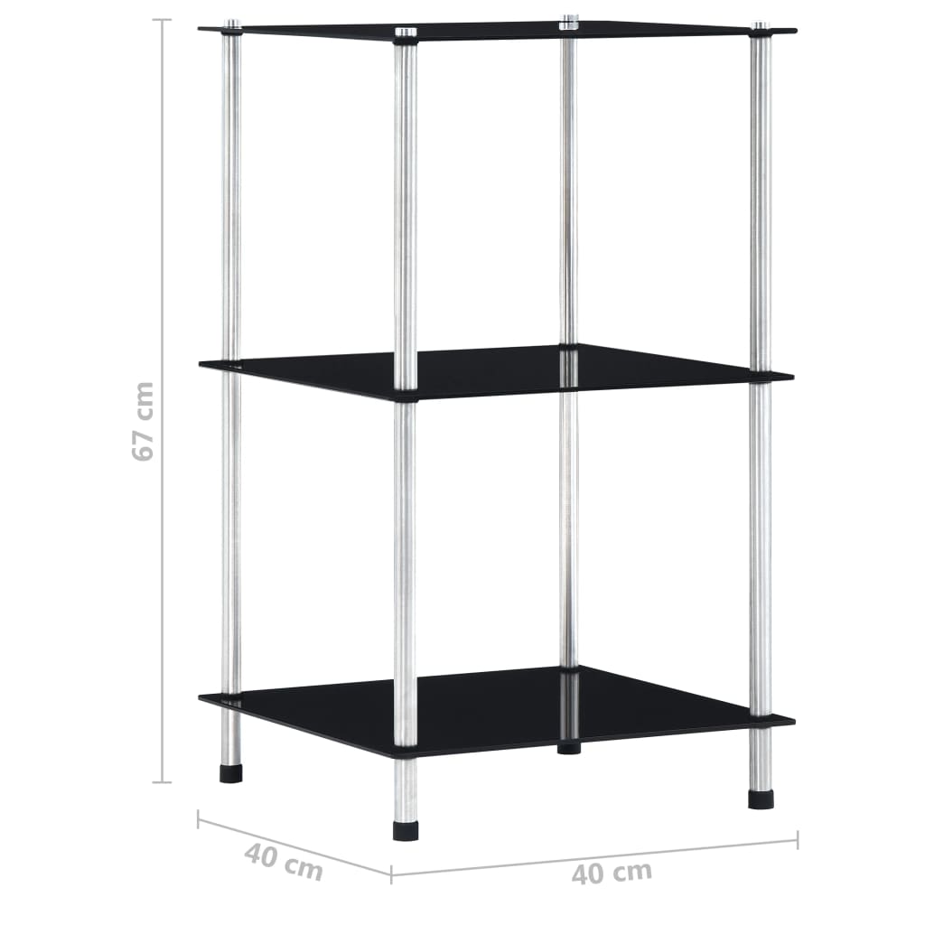 3-Tier Shelf Black 40x40x67 cm Tempered Glass