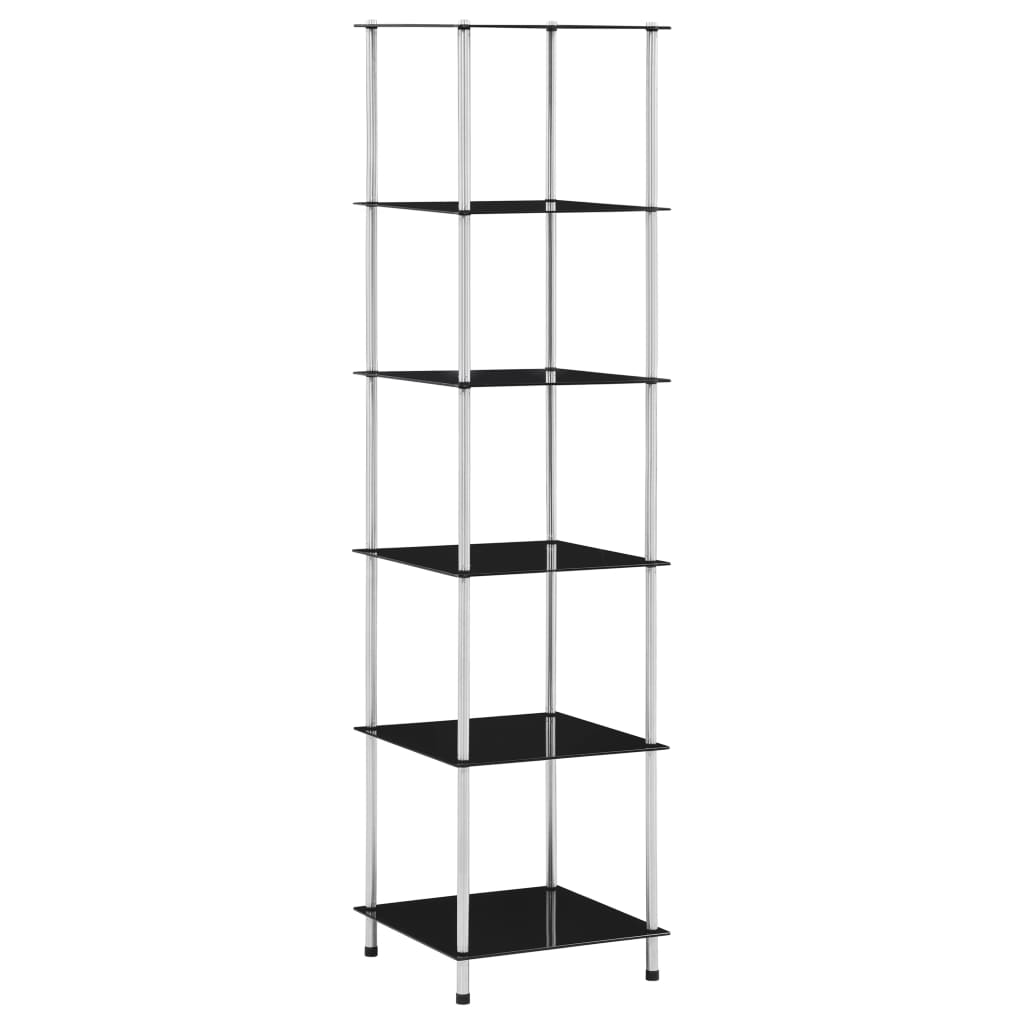 6-Tier Shelf Black 40x40x160 cm Tempered Glass