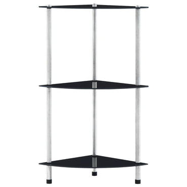 3-Tier Shelf Black 30x30x67 cm Tempered Glass