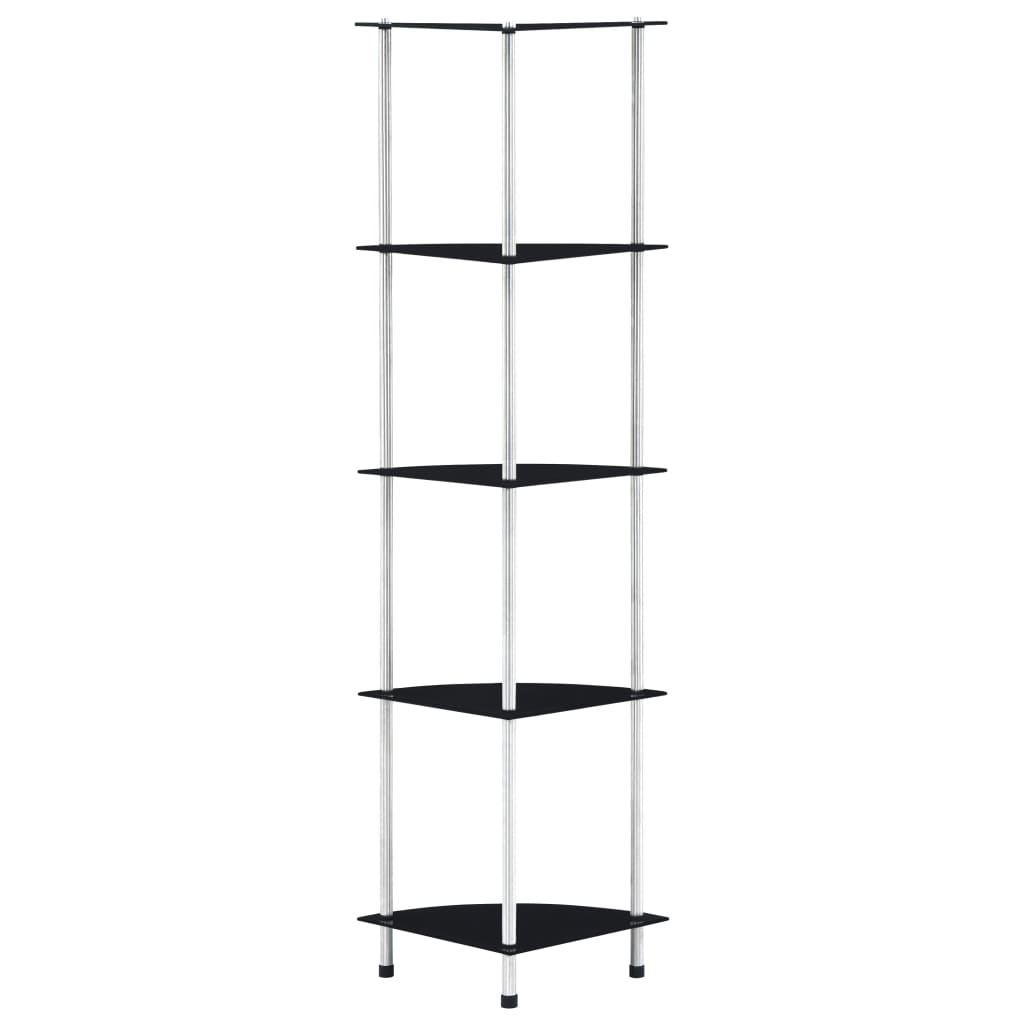 5-Tier Shelf Black 30x30x130 cm Tempered Glass