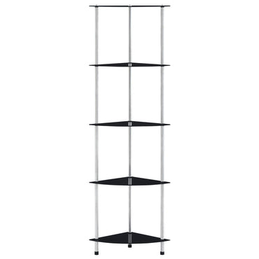 5-Tier Shelf Black 30x30x130 cm Tempered Glass