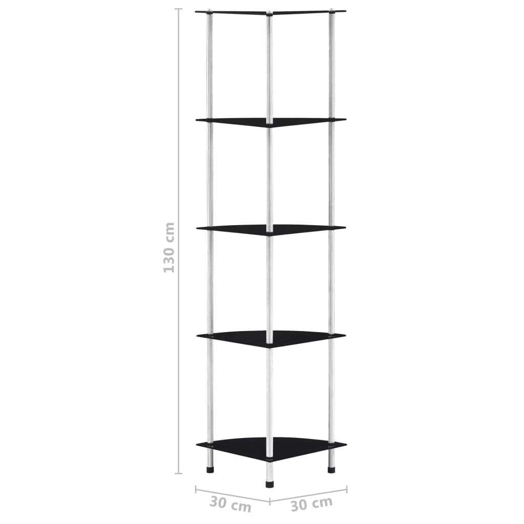 5-Tier Shelf Black 30x30x130 cm Tempered Glass