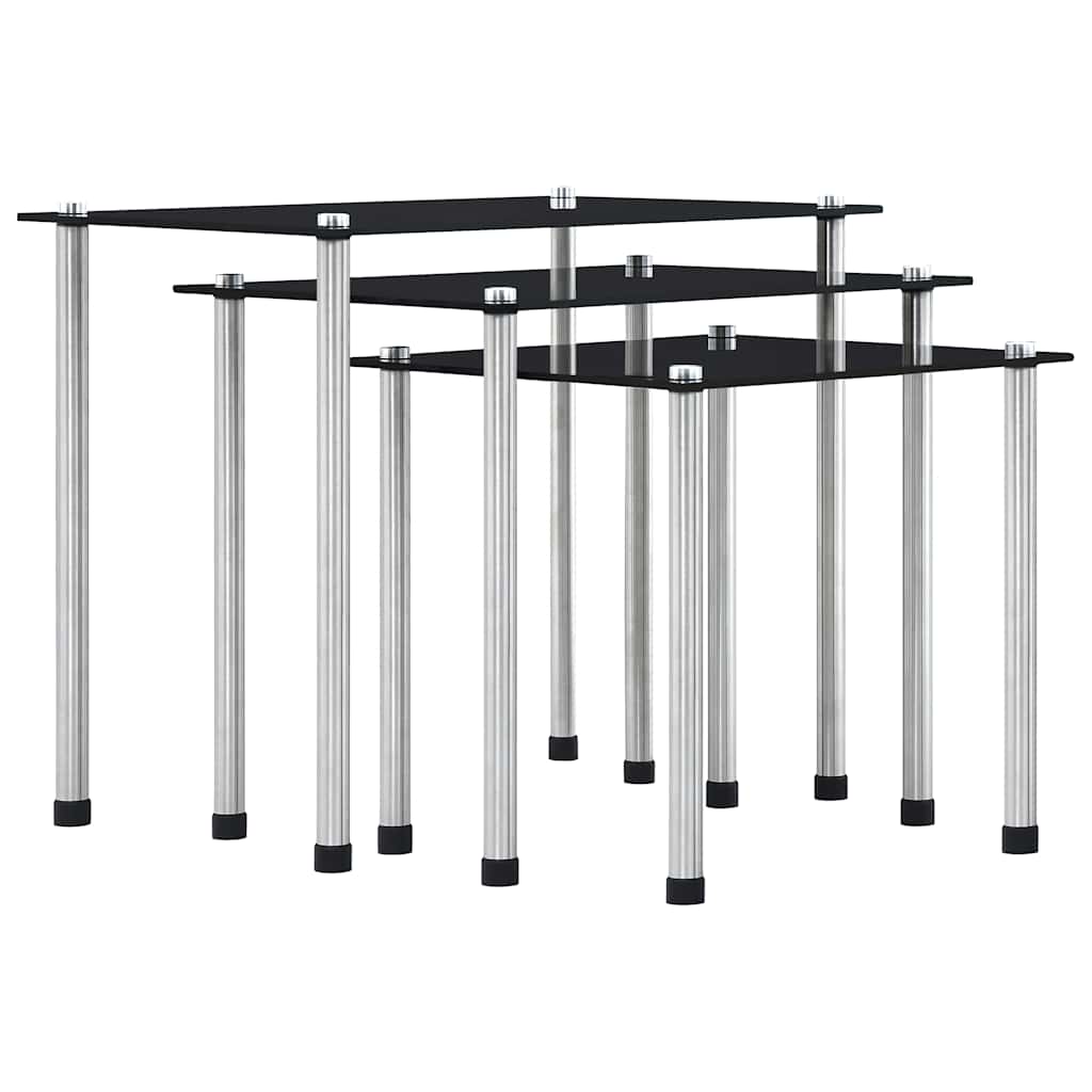 Nesting Table | Set of 3 | Black | Tempered glass and aluminium | 3 sizes