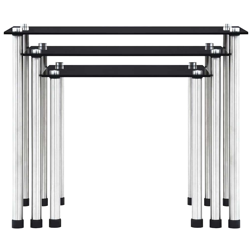 Nesting Table | Set of 3 | Black | Tempered glass and aluminium | 3 sizes