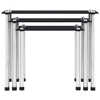 Nesting Table | Set of 3 | Black | Tempered glass and aluminium | 3 sizes