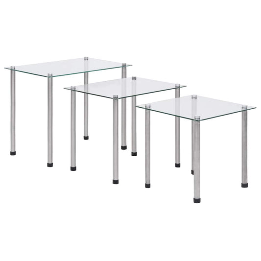 Nesting Table | Set of 3 | Transparent | Tempered glass, stainless steel