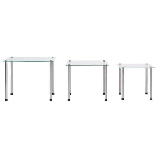 Nesting Table | Set of 3 | Transparent | Tempered glass, stainless steel