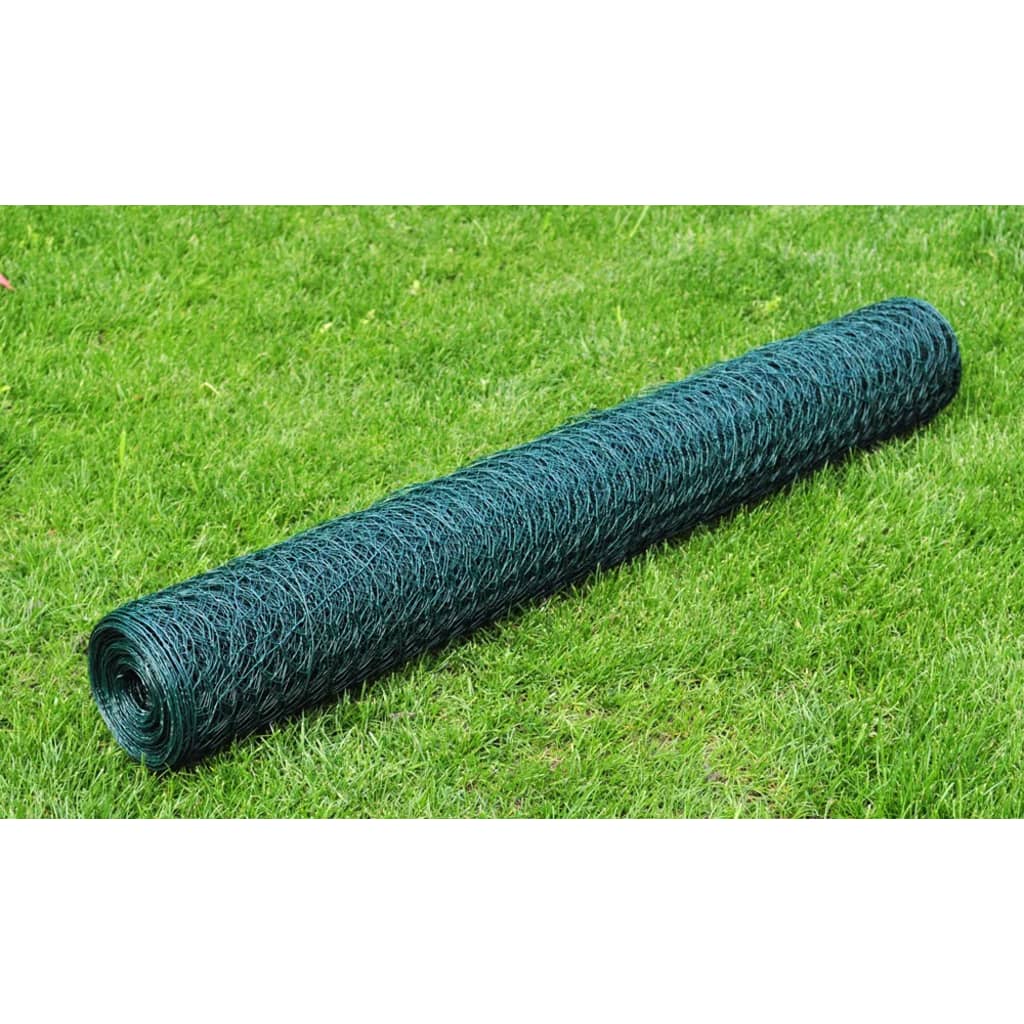 Mesh Fence Galvanised Steel Hexagon 1x25 m Dark Green