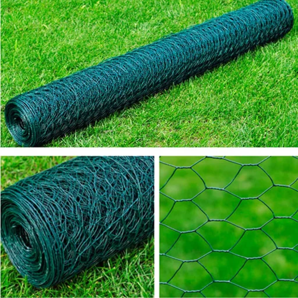 Mesh Fence Galvanised Steel Hexagon 1x25 m Dark Green