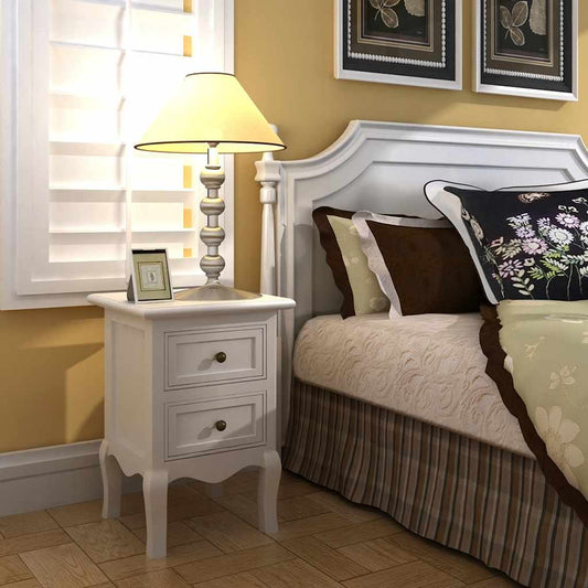Nightstand | White | MDF, Brushed Pine | Compact | Nightstand