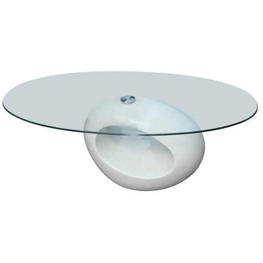 Coffee Table | White | Tempered Glass, Fiberglass | Medium | Gloss Finish